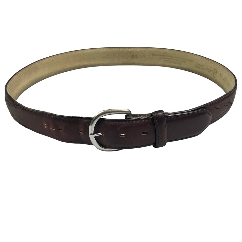 Justin Mens Dark Brown Top Grain Leather Western Belt Made in USA Size 36